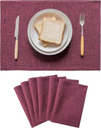 Home Brilliant Red Placemats for Holiday Linen Placemats Heat Resistant Dining Table Mats Kitchen Place Mats Dinner Decor, Set of 6, Wine Red