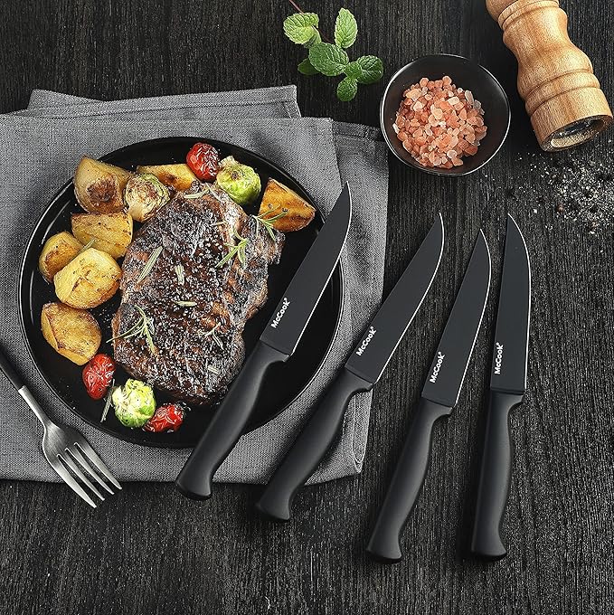 McCook® Knife Sets,German Stainless Steel Knife Block Sets with Built-in Sharpener, Black