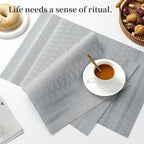 Leetaltree Lunar Grey Placemats Set of 4 - Heat Resistant Non-Slip Place mats for Dining Table, Washable Durable PVC Vinyl Woven Table Mats（Lunar Grey, 4）