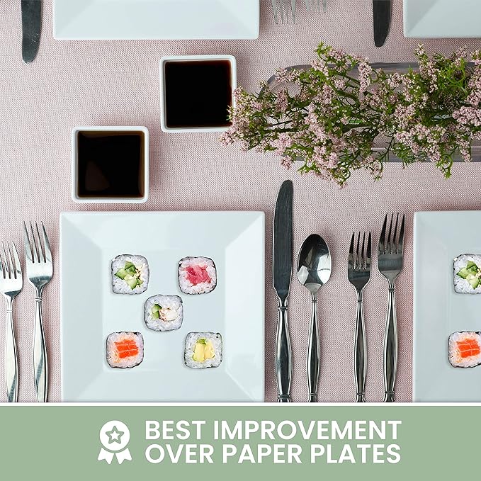 [8 x 4 Pack 8" x 8" White Square Melamine Plates, Unbreakable Elegant Dinnerware Set