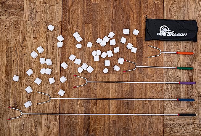 BBQ Dragon Smores Kit – 5 Extra Long Smore Sticks for Fire Pit – Telescoping Marshmallow Roasting Sticks – Durable Skewers for Smores and Hot Dogs – Outdoor Smores Kit with Color Handles