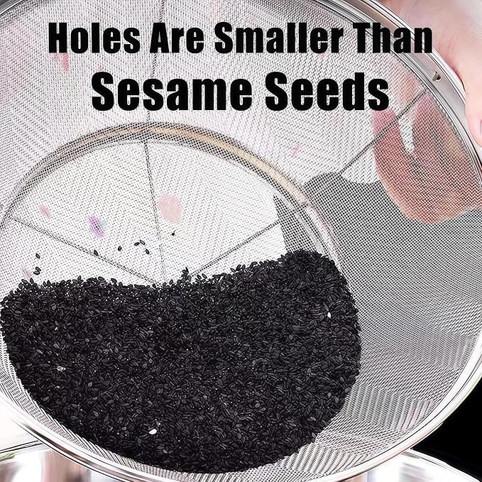 Fine Mesh Strainer for Kitchen, Stainless Steel Colander Bowl for Pasta, Rice, Fruit, Metal Net Baskets with Resting Base - Strain, Drain, Rinse