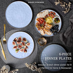 HaWare Stoneware Dinner Plates Set of 6, 10" Heavy Duty Ceramic Plate, Reactive Glaze Ripple Dinnerware for Home Restaurant, Chip and Scratch Resistant, Microwave and Dishwasher Safe, Reactive Blue