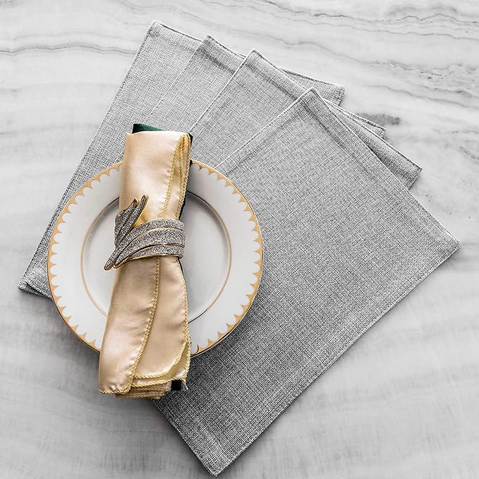 Home Brilliant Cloth Placemats Set of 6 Table Place Mats Light Grey Placemat Easy to Clean Heat Resistant Machine Washable Fabirc Placemats Coffee Table Mats for Dining Kitchen Table, Gray