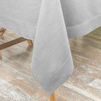 D'Moksha Homes Silver Grey Linen Tablecloth for Rectangle Tables 60 x 90 Inch - 100% Pure Linen Grey Table Cloth - Classic Hemstitch, Machine Washable Tablecloth for Summer, Fall and Halloween