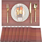 Placemats Set of 8 - Easy Clean Washable Vinyl Placemats - Wipeable Heat Resistant Table Mats for Dining Table - 17.7x11.8 Inch (8, Red Gradient)
