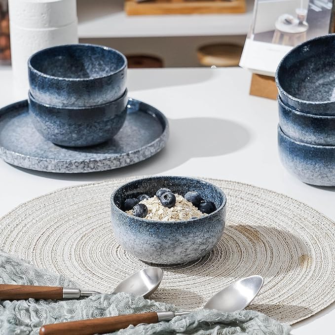 S&Q'S CERAMICS Ceramic Small Bowls for Kitchen, Set of 6, 9 ounce Ice Cream Bowls, Soup, Dipping, Side Dishes, Condiments, Snack, Prep, Microwave and Dishwasher Safe (Dark Blue)