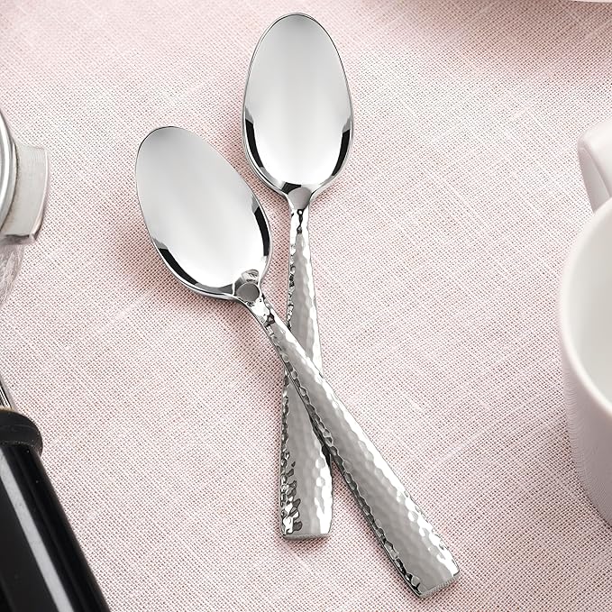 Hudson Essentials 89-Piece Hammered 18/10 Stainless Steel Silverware Cutlery Set with Serving Set, Flatware Service for 12